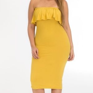 New Plus Size Mustard Strapless Dress